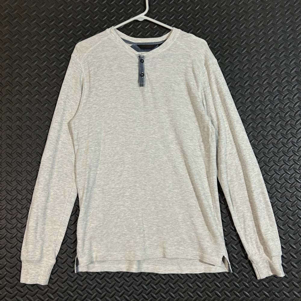 Mens Outpost Makers Light Gray Waffle Knit Long Sleeve Henley Shirt‎ Size M